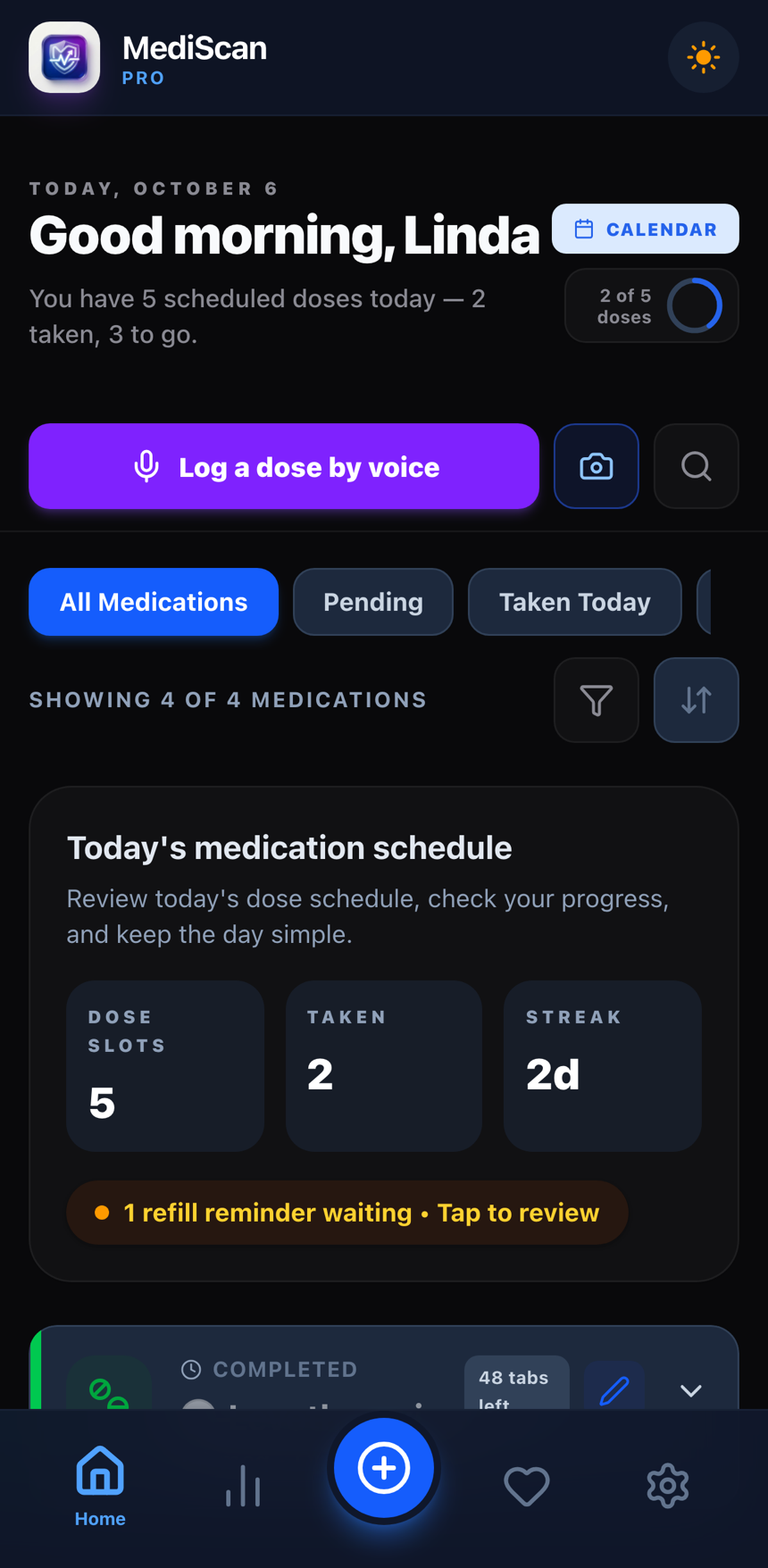 MediScan Pro: Your day at a glance