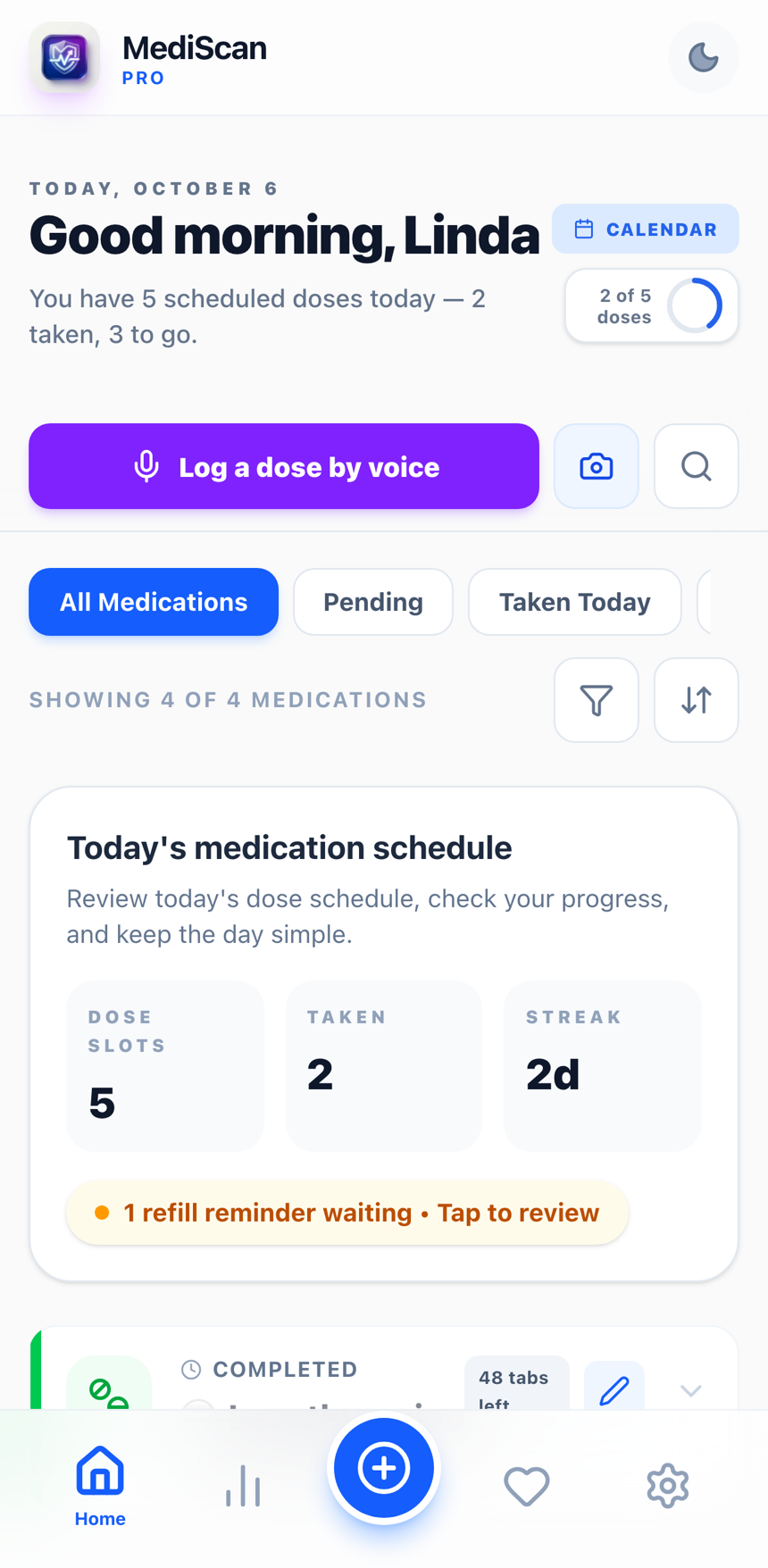 MediScan Pro: Your day at a glance